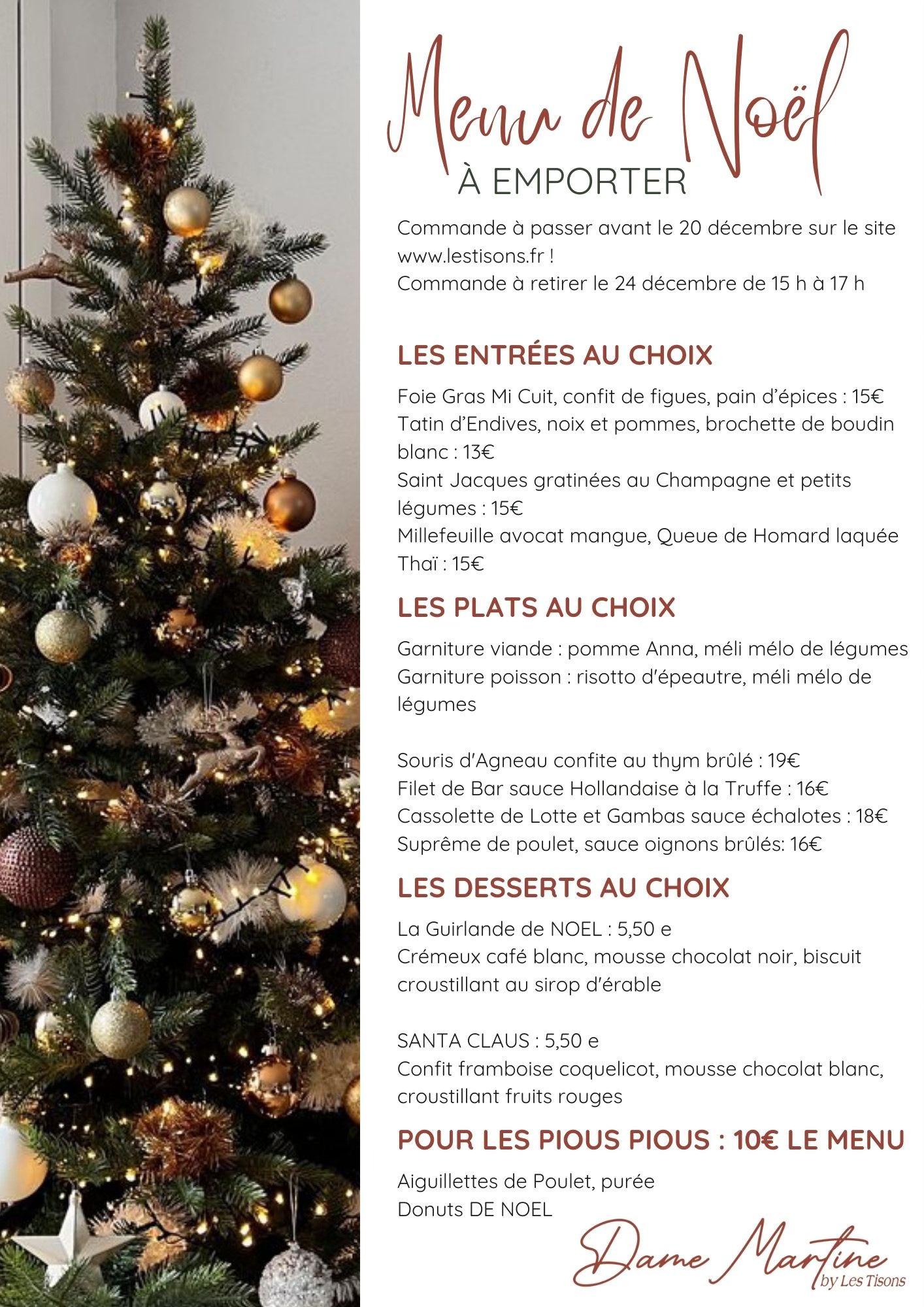 Menu de Noël Dame Martine à emporter